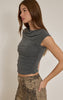 Grey Marl Soft Jersey Ruched Cap Sleeve Top