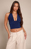 Navy Double Layer Slinky Tie Neck Plunge Long top