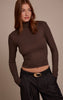 Dark Chocolate Soft Rib High Neck Fitted Long Sleeved Top