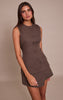 Chocolate Button Down Detail Asymmetric Hem Shift Dress