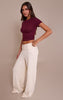 Cream Thick Rib Fold Over Pocket Detail Wide Leg Pant