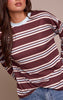Burgundy Stripe Crew Neck Long Sleeve Top