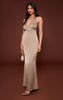 Mushroom Satin V Neck Cut Out Back Maxi Dress