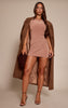 Beige Slinky Drape Cut Out Mini Dress