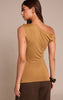 Tan Slinky Asymmetric Ruched Detail Long Top