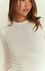 White Melange Soft Cotton Long Sleeve Top