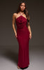 Burgundy Slinky Halterneck Draped Detail Maxi Dress