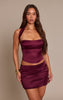 Purple Satin Ruched Micro Mini Skirt