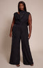 Plus Premium Black Woven Asymmetric Cowl Drape Back Jumpsuit