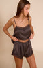 Mocha Satin Lace Detail Shorts Cami PJ Set