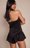 Black Satin Halterneck Frill Floaty Romper