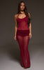 Wine Mesh Extreme Fold Over Maxi Skirt