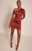 Rust Satin One Shoulder Ruched Mini Dress