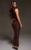 Chocolate Double Layer Slinky Cut Out Maxi Dress
