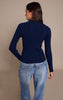 Navy Ribbed Knit Long Sleeved Polo Top