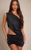 Black Hotfix Slinky Asymmetric Crop Top