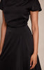 Black Satin Draped Hanky Hem Midaxi Dress
