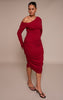 Plus Burgundy Sculpt Off Shoulder Ruched Midi Dress