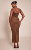 Chocolate Faux Suede Bandeau Bodycon Midaxi Dress