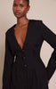 Black Cinched Waist Pleated Blazer Dress