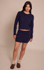Navy Compact Knit Collarless Cardigan