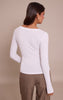 White Soft Rib Button Up Fitted Long Sleeve Top