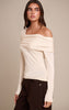 Cream Long Sleeve Asymmetric Shoulder Knitted Top
