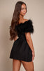Premium Black Woven Feather Bardot Tulip Mini Dress