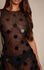 Premium Black Sheer Disc Sequin Drape Detail Mini Dress