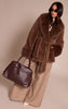 Petite Chocolate Plush Faux Fur Self Tie Coat