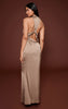 Mushroom Satin V Neck Cut Out Back Maxi Dress