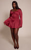 Plus Burgundy Satin Long Sleeve Mini Dress