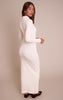 Cream Ribbed Button Down Collar Detail Long Sleeve Maxi Dress