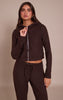 Chocolate Brushed Waffle Rib Zip Up Top