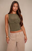 Dark Olive Slinky Twist Bust Detail Top