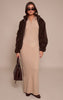 Oatmeal Soft Bobble Knit Button Up Collar Detail Maxi Dress
