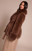 Petite Chocolate Plush Faux Fur Self Tie Coat