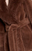 Petite Chocolate Plush Faux Fur Self Tie Coat