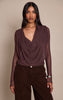 Chocolate Mesh Cowl Long Sleeve Top