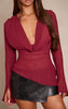 Wine Chiffon Cowl Plunge Blouse