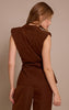 Chocolate Tailored Woven Ruched Waist Shoulder Pad Vest