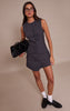Navy Button Down Detail Asymmetric Hem Shift Dress