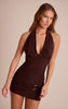 Chocolate Plunge Trim Detail Wrap Mini Dress