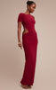Wine Slinky One Sleeve Ruched Maxi Dress
