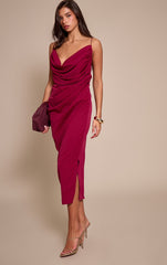Plum Chiffon Drape Cut Out Midaxi Dress