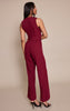 Burgundy Woven Crew Neck Belt Wide Leg Jumpsuit