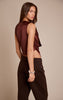 Chocolate Satin Trim Detail Cowl Neck Top