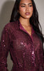 Plum Sequin Fitted Shirt Dress