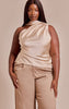 Plus Beige Satin Asymmetric Scarf Detail Top