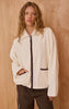 Cream Contrast Binding Zip Up Fleece